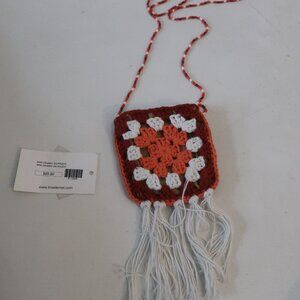 NWT Womens Regina Dark Red, Coral, White Crochet Mini Granny Square Pouch Bag
